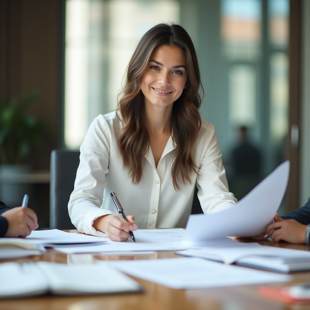 Cliente reunión consultor análisis documentos financieros mesa