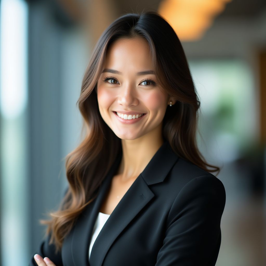 Retrato profesional de directora financiera en oficina moderna