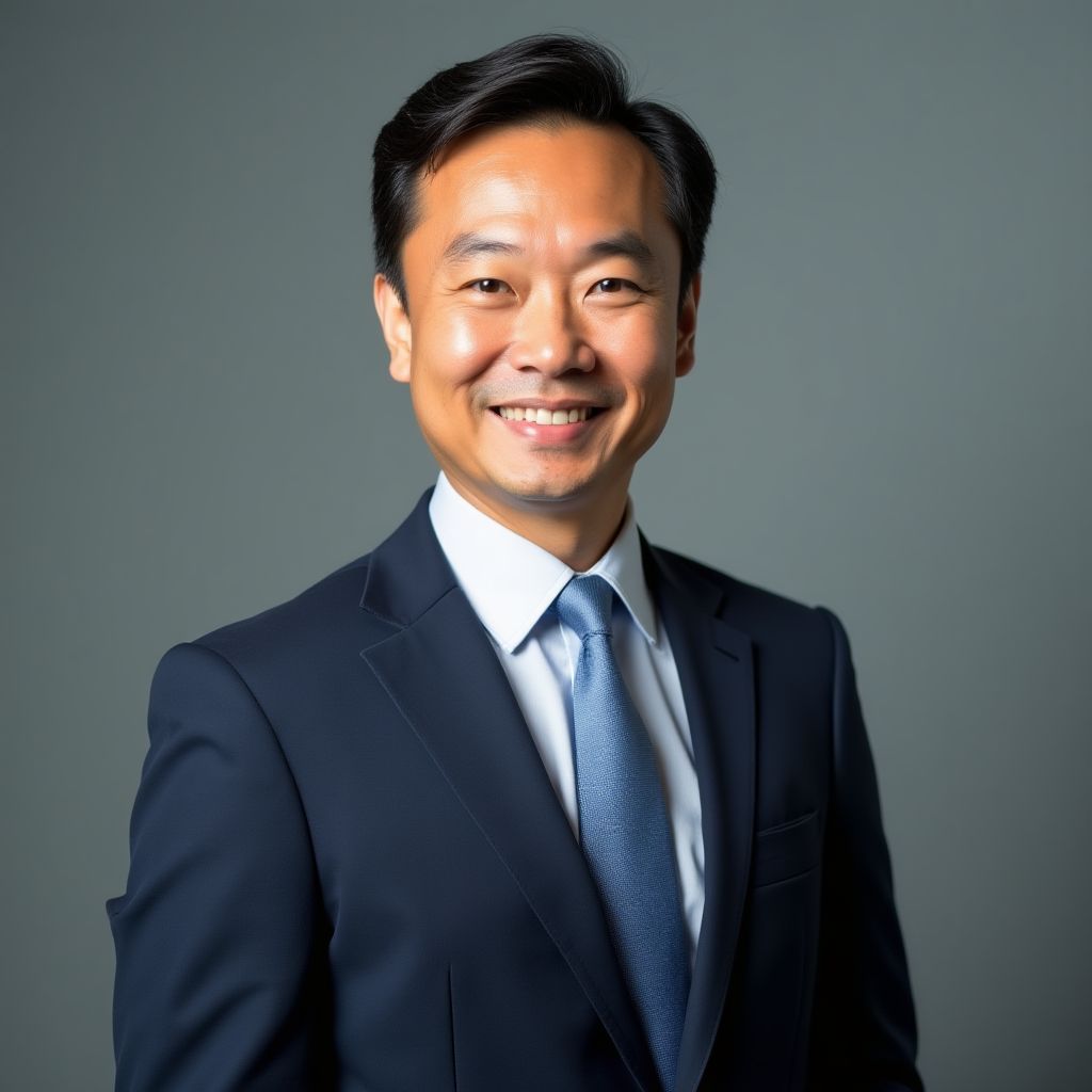 Retrato empresario satisfecho sonriendo oficina ejecutiva